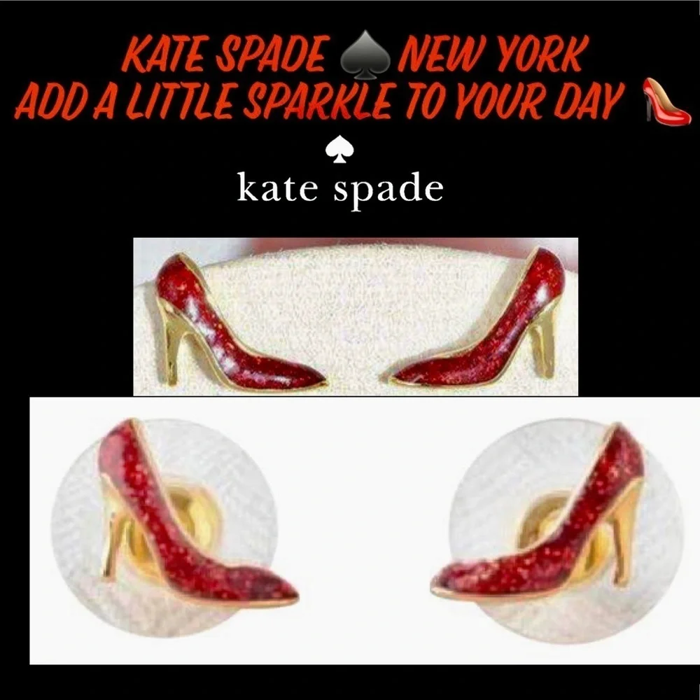 Kate Spade Authentic Red Glitter 12K Gold Plated High Heel Shoe Stud Earrings